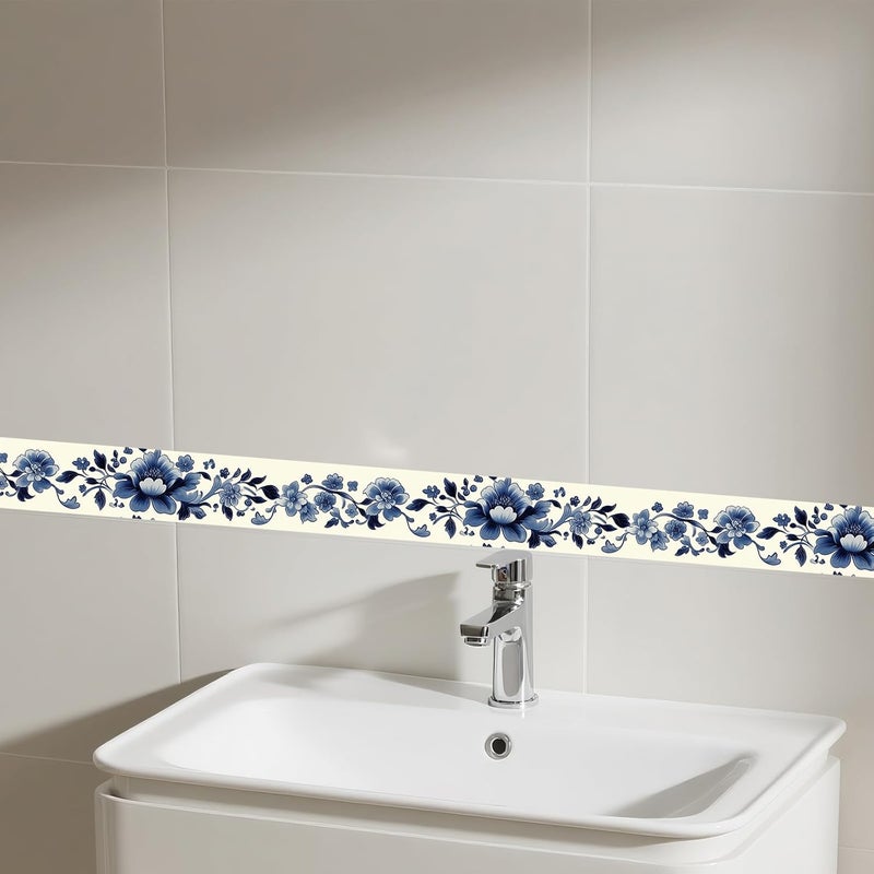 IVN Wallpaper Border Peel and Stick Wall Blue Floral Decorative Wall Trim Self Adhesive Border for Walls Mirror Frame Accent Strip for Bedroom Kitchen LivingRoom 4x196 Inch - Image 5